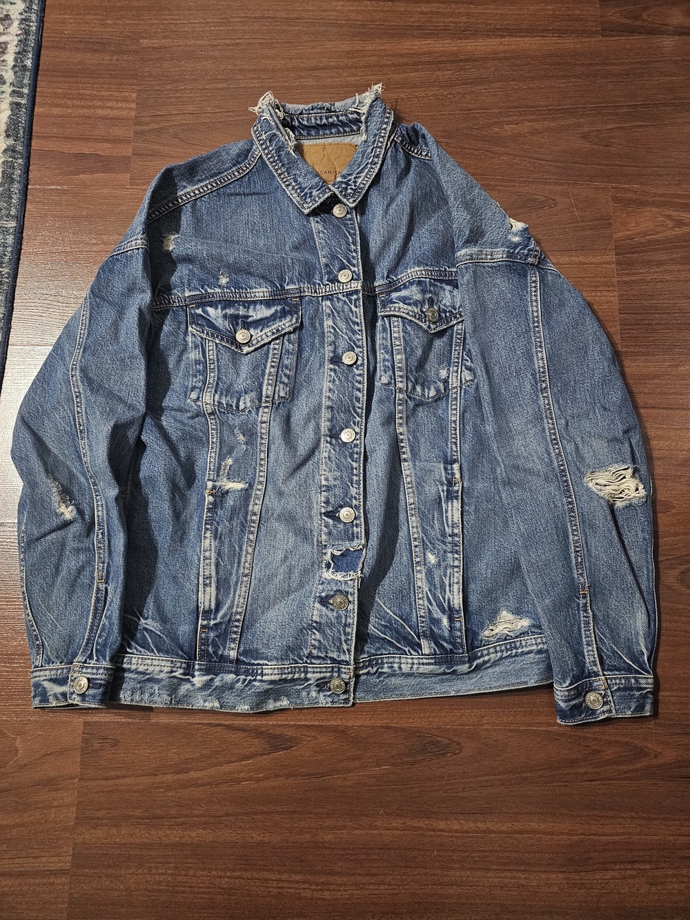 Distressed Blue Denim Jacket - Womens 100% Cotton - Size S
